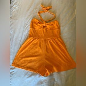 Wild Fable Orange Terry Cloth Short Halter Romper